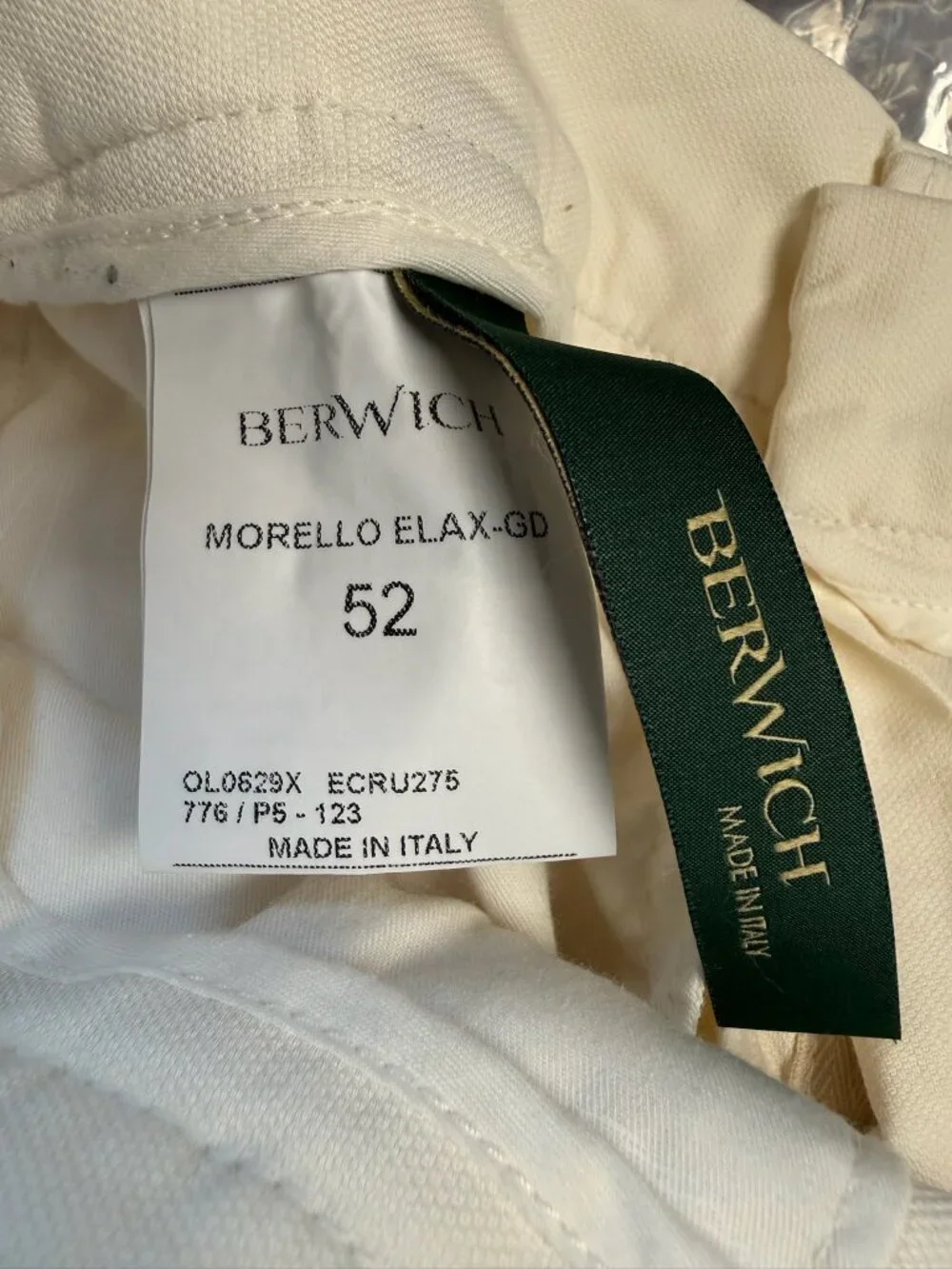 BERWICH Men's Morello Elax GD Slim Fit Chino Pants Size 52 in Ecru